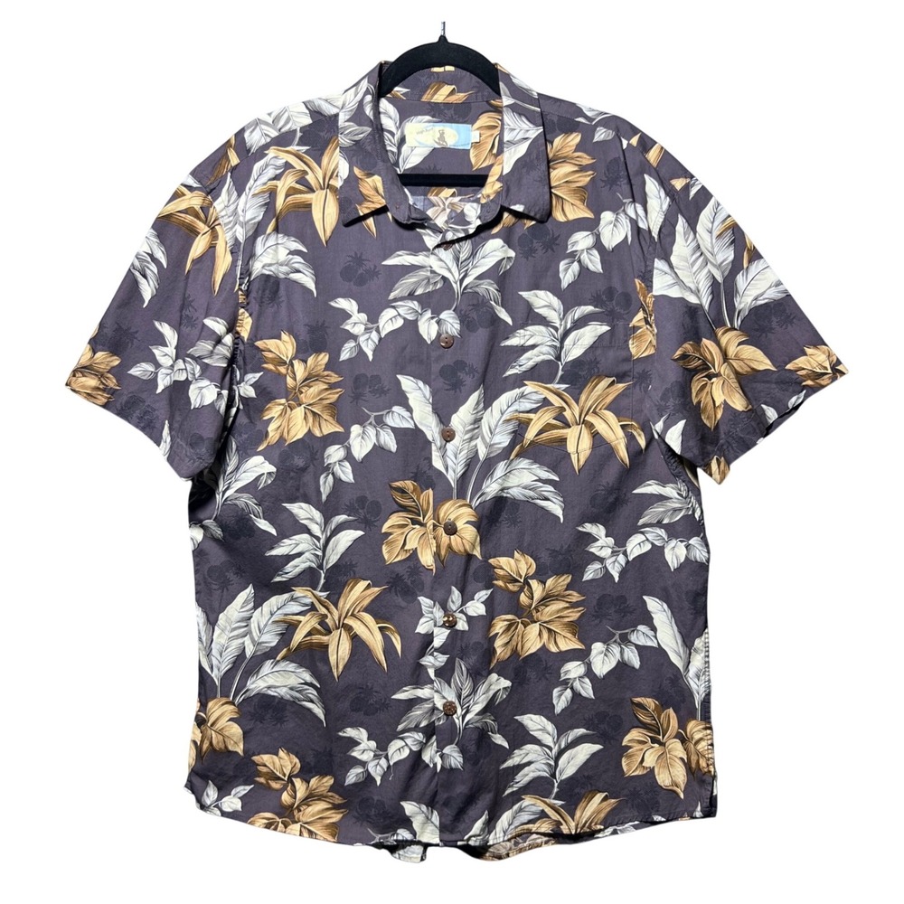 High Surf Mens 2XL‎ Short Sleeve Button Down Shirt Tropical Floral Cotton Black